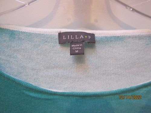 Lilla P. Sweater Top Pullover Scoop Neck Aqua & White 3/4 Sleeve Size M - Foto 2 di 3