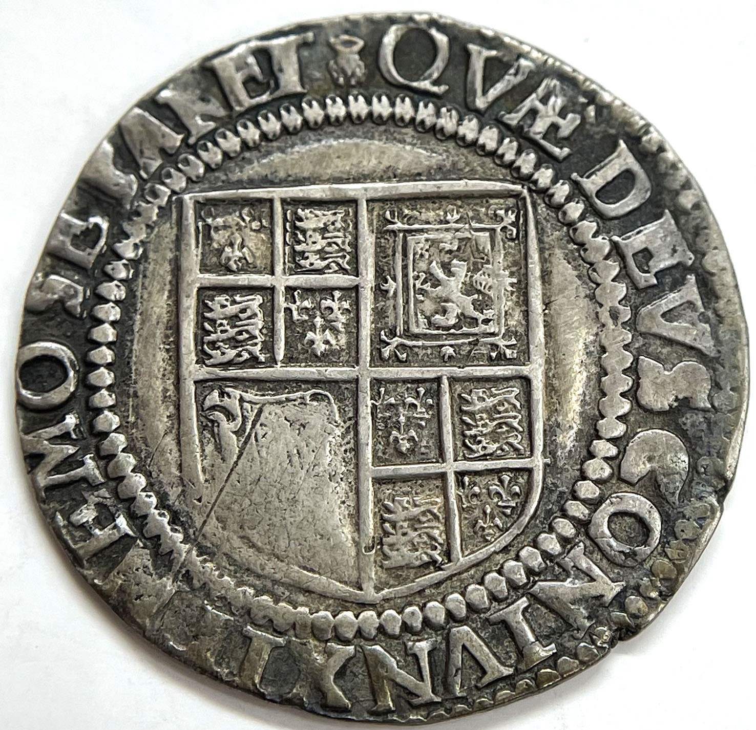1621-1623 AD SILVER ENGLAND SHILLING KING JAMES I COIN ABOUT UNC. SPINK #2668
