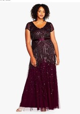Adrianna Papell Women’s Plus Size Floor Length Cap Sleeve V-Neck Dress 16 W New