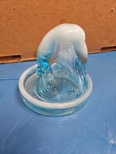 Rosso Glass Blue Opalescent Bottom Up Shot Glass And Coaster Set Marked