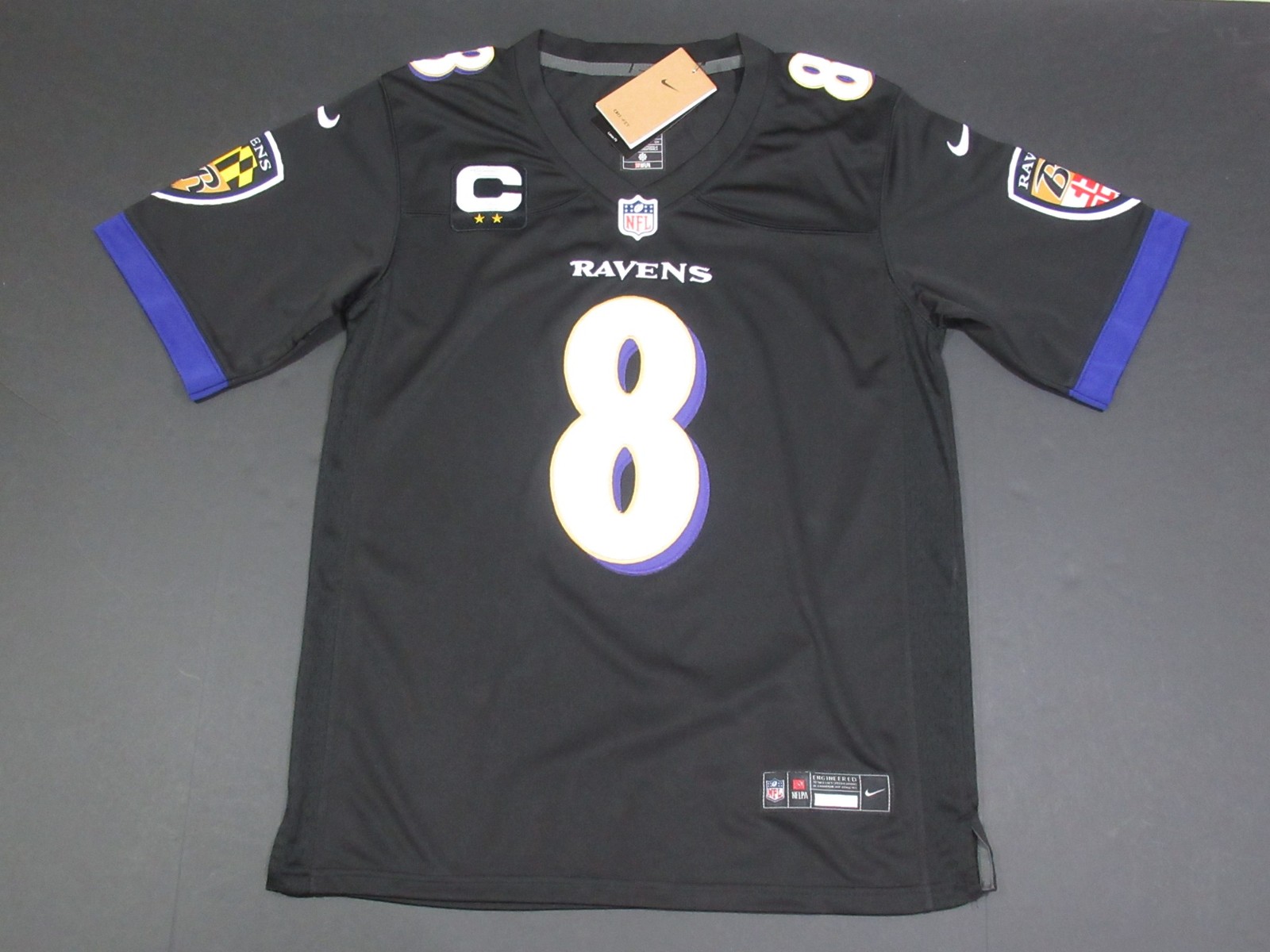 Lamar Jackson #8 Baltimore Ravens 2025-26 Captains Patch Game Jersey Black