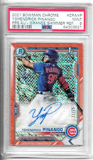YOHENDRICK PINANGO 2021 BOWMAN CHROME ORANGE SHIMMER REFRACTOR AUTO RC /25 PSA 9
