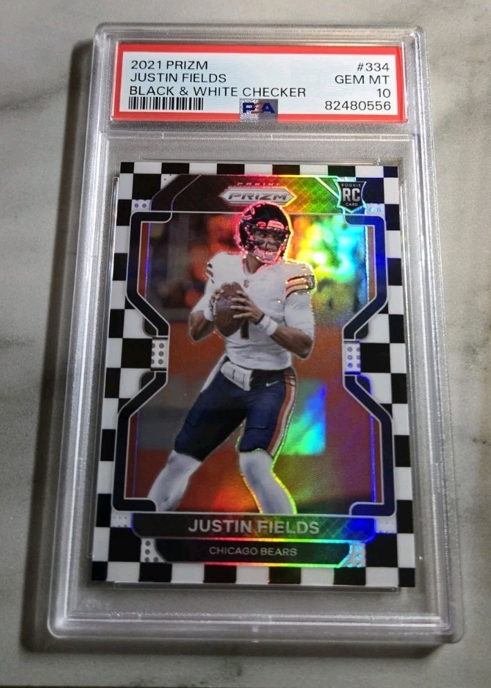 2021 Panini Prizm Justin Fields Black White Checkerboard Rookie Rc Psa 10 #334