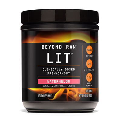 Beyond Raw Lit 250mg Caffeine Watermelon Flavor Pre-Workout Natural 402g NEW