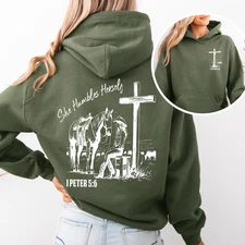Cowgirl Christian Hoodie | Peter 5:6 Verse Retro Western Sweatshirt