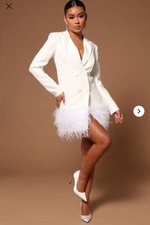 Ostrich Feather Women Blazer Dress 1 Piece Wedding Evening Party Prom size M