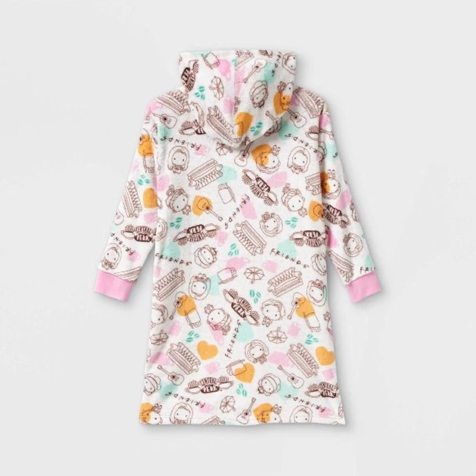 Camisa para dormir de gran tamaño difusa con bolsillo y capucha para niñas Robe Friends nueva con etiquetas talla 12 L Foto 4 de 4