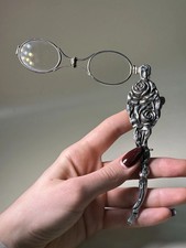 Antique Under Bro Roses Sterling Lorgbette Folding Opera Reading Glasses