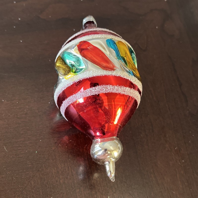 VTG German Mercury Glass Jumbo Twisted Fluted Teardrop Christmas Ornament 5.5” T