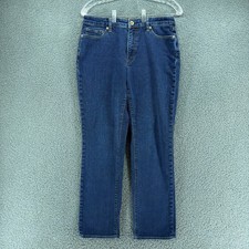 Lands End Mid Rise Straight Jeans Womens 10 Blue Stretch Denim Classic Casual