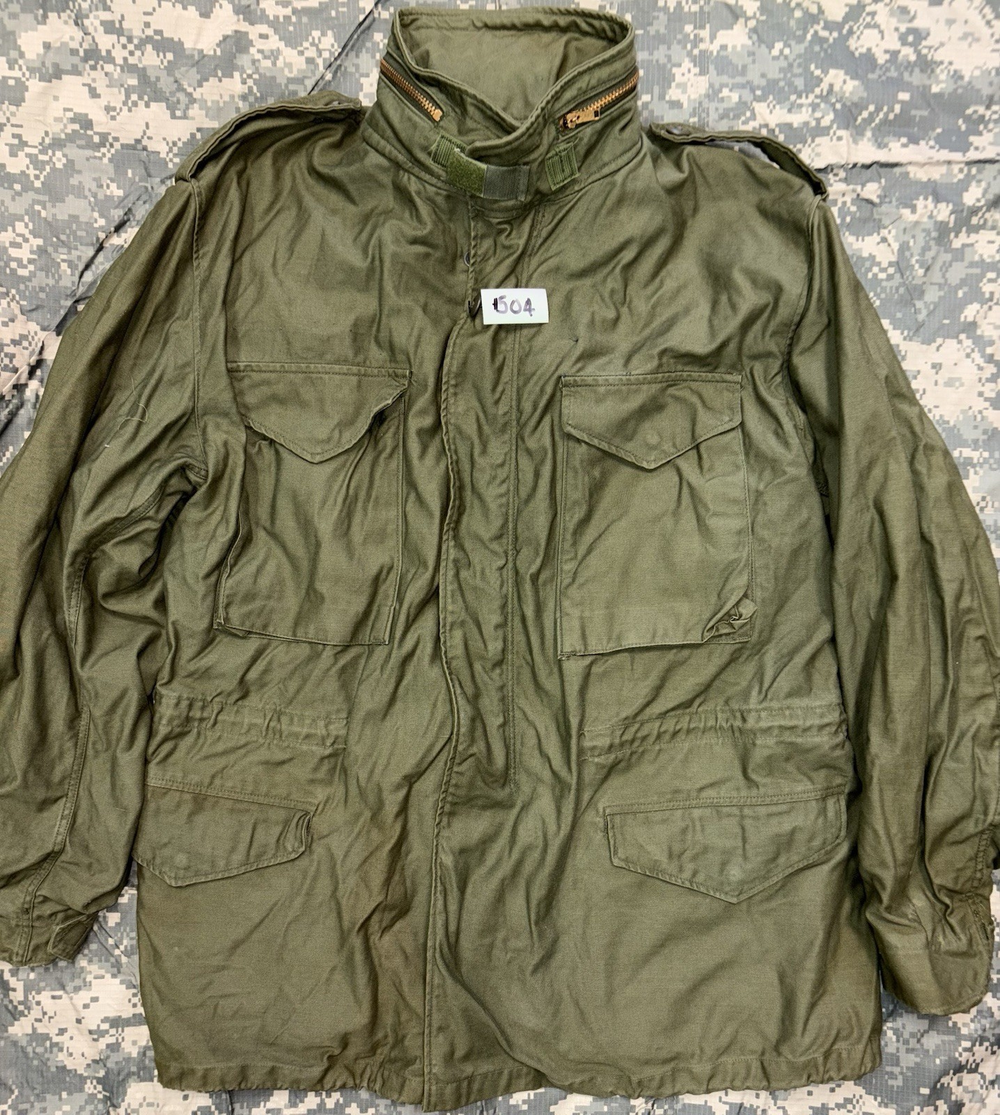 US GI Vietnam 1975 OD M-65 Fiel Jacket W/Hood Large Regular Used F_504