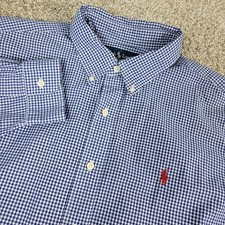 Vintage Ralph Lauren Classic Fit Mens XL Blue Gingham Check Pony Button Down LS