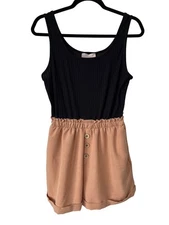 Sugarfox Romper Size Large Black Peach Colorblock Sleeveless Ribbed Top Casual