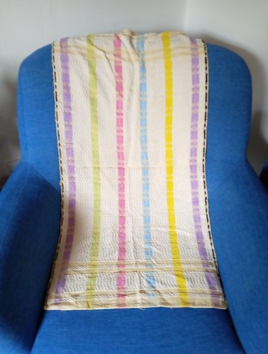 Vintage Stripe Cotton Small Bath Towel 52cm X 96cm Retro Pink Blue Yellow - 第 1/4 張圖片