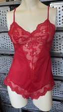 Vintage Olga Nylon Lace Red Teddy Small 9064 Lingerie Teddie Frivolous Fancies