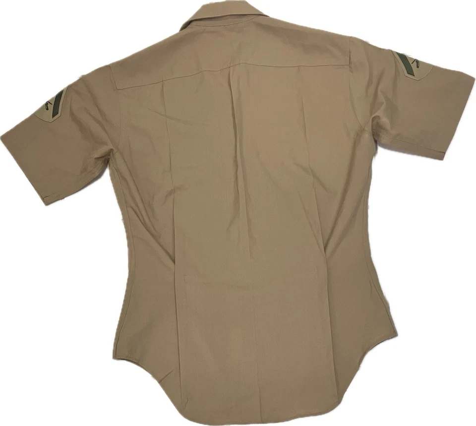DSCP Marines Men Wool Blend Shirt Ribbons Khaki Size Large 16 Short Sleeve Patch - Image 3 of 4