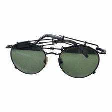 Round 90s Goth Vintage Sunglass  Frame  Black / Green Lens Korea Hand Made GUC