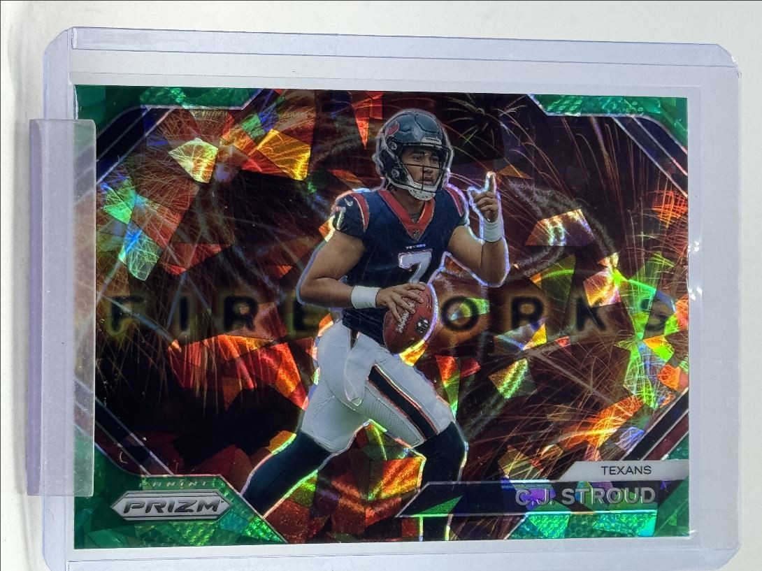C.J. STROUD 2023 PANINI PRIZM FIREWORKS GREEN ICE ROOKIE TEXANS RC Q2756