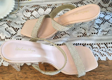 Rhinestone Strappy Clear Heel Block Heel 4 in Heel 9 Prom Formal Going Out Glam