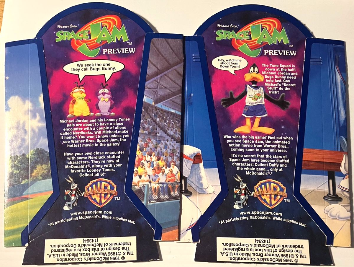 TWO 1996 McDonalds Space Jam Michael Jordan French Fry Boxes New