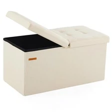  - 30 Inches Storage Ottoman Bench with Flipping Lid, 15"D x 30"W x 15"H Beige