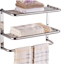 24 Inch Bathroom Shelf 3-Tier Wall Mounting Rack with Towel Bars