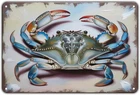 Blue Crab Wall Art Tin Metal Signs Home Décor Vintage Ocean Seafood Print Aesthe