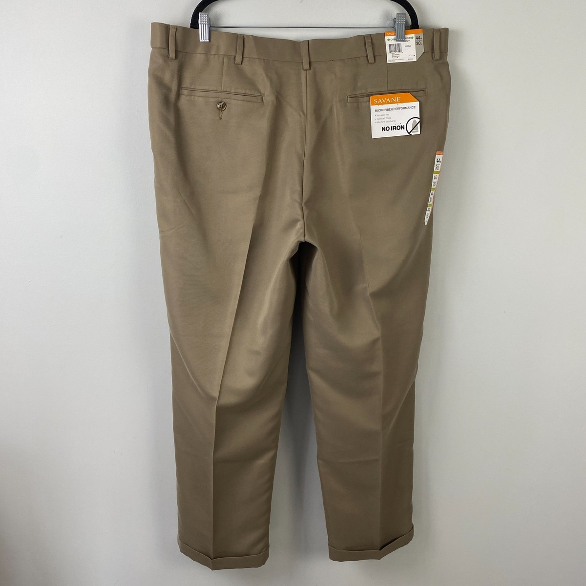 Savane Pleated Cuffed No Iron Performance Pants Size 44x30 Khaki