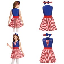 Kids Girls Star Striped Outfit A-line Themed Dress Birthday 4th Of July Party