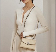 RALPH LAUREN Farrah Small Textured Leather Top-Handle Satchel Beige MSRP 295
