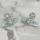 Vivienne Westwood Womens Accessories Star Orb Earrings Silver Mint Blue Brass