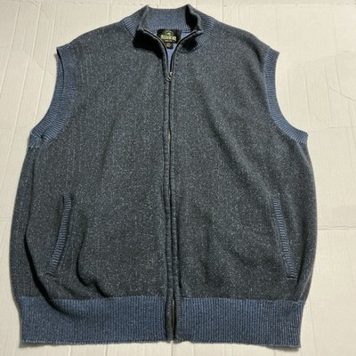 RedHead Men's 2XL Blue Gray Knit Full Zip Sweater Vest Mock Neck Pockets