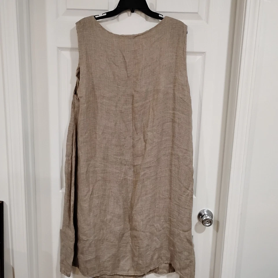 Vestido midi FLAX 100 % lino Lagenlook marrón a cuadros talla 2G Foto 2 de 4