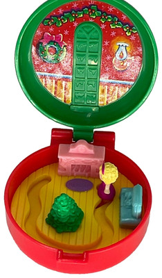 1993 Original Holiday Polly Pocket Blue Bird Christmas Wreath & Scene Compact