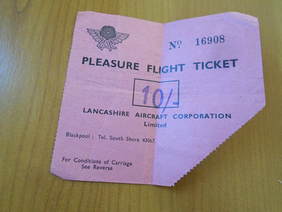 1950s LANCASHIRE AIRCRAFT CORPORATION BLACKPOOL AIRPORT PLEASURE FLIGHT TICKET