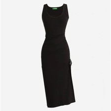 J. CREW Ruched Midi Dress in Vintage Rib Black Sz 2X {BB47}