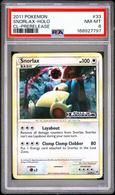 2011 POKEMON CALL OF LEGENDS PRERELEASE #33 SNORLAX-HOLO PSA 8