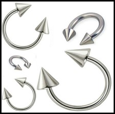 HORSESHOE RING STEEL SILVER EYEBROW NIPPLE LIP EAR TRAGUS PIERCING CONE SPIKE