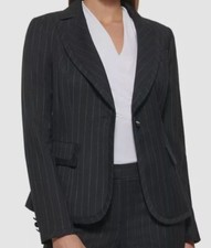  139 Dkny Women's Black Pinstriped Notch Lapel Blazer Jacket Petite Size 12P