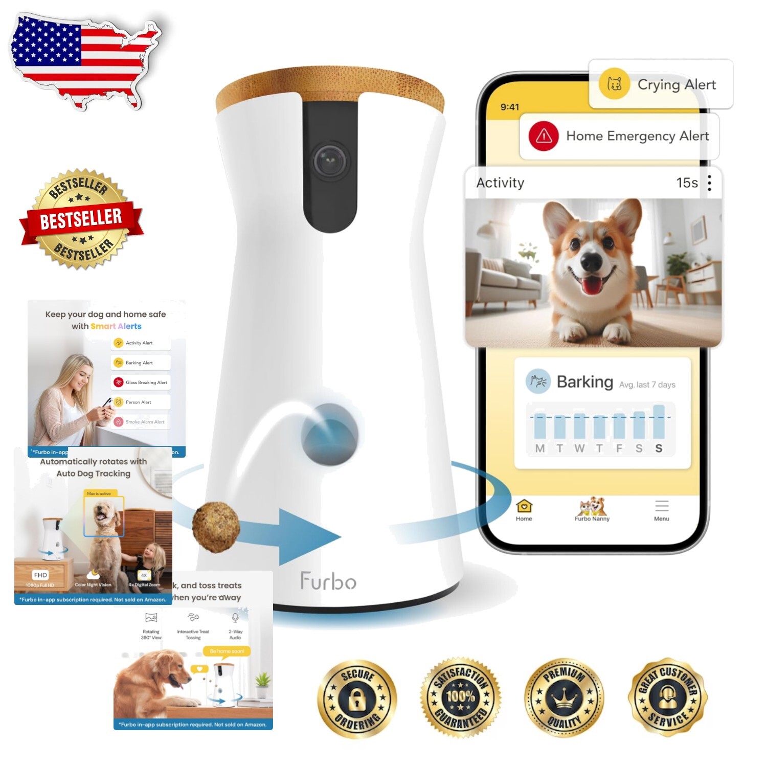 Smart 360° Pet Camera with AI Alerts & Treat Dispenser - Ideal for Dog Owners-image