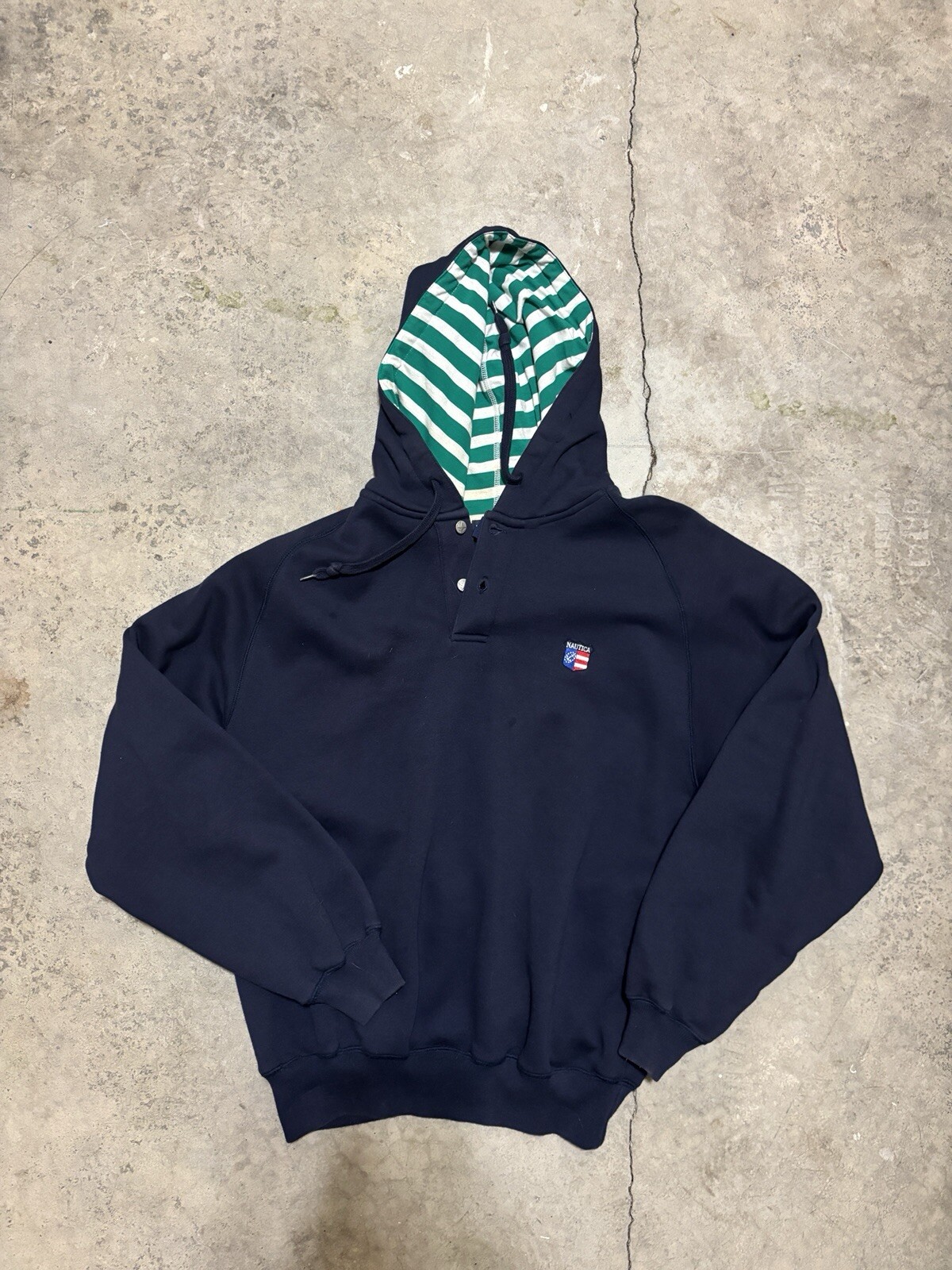 FILA Felpa con cappuccio vintage Nautica uomo blu medio verde squadra USA 993 canottaggio tipo C 1