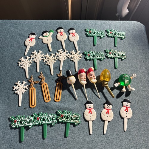 Lot of 28 Vtg Christmas Cupcake Toppers Picks Cake Toppers Santa