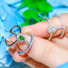 Adjustable Cubic Zircon Women Green Leaf Open Cuff Ring Fashion Brand Jewellery
