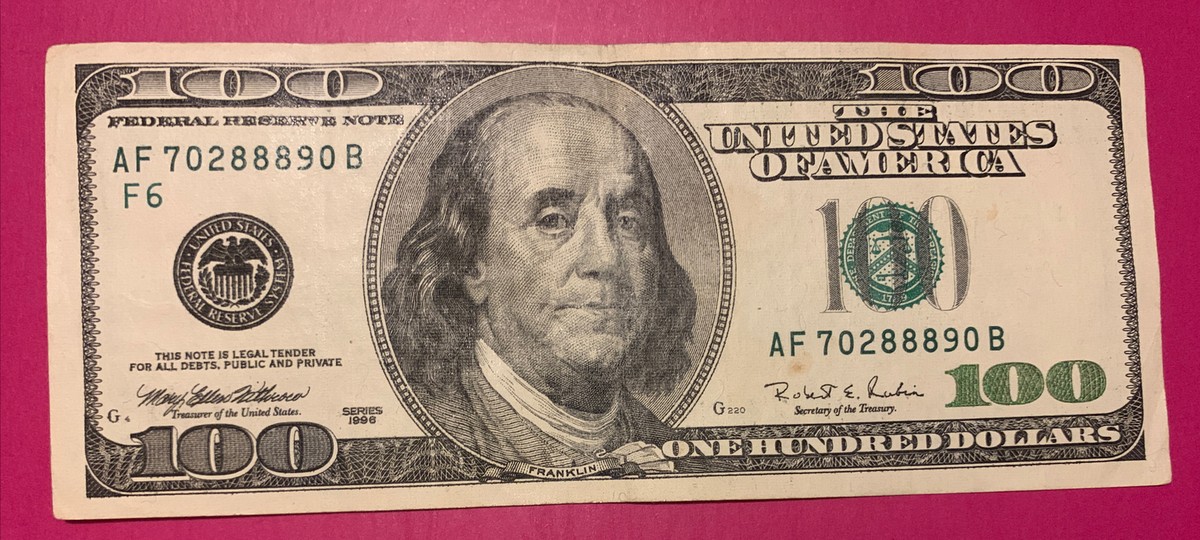 $100 1996 Series FRN F6 District Serial # AF 70288890 B | eBay