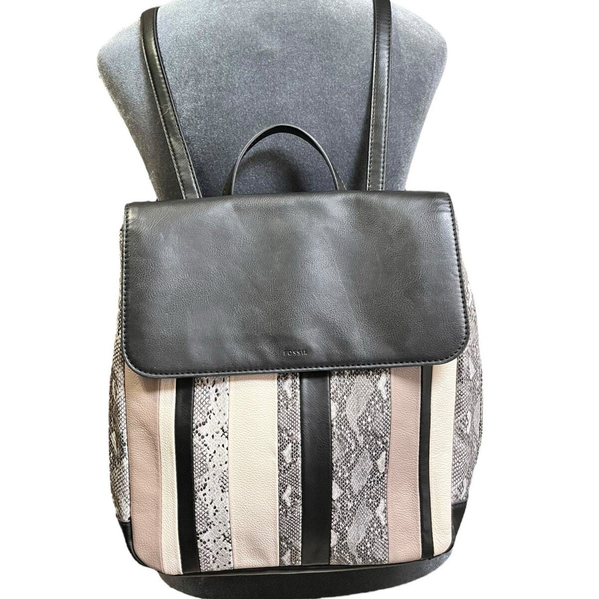 Fossil Claire Patchwork Leather Backpack Black Py… - image 1