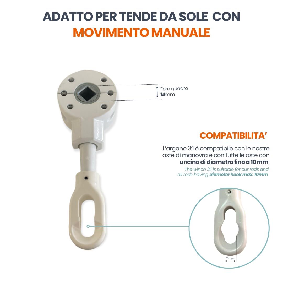 Teletoldo Arganello Per Tende Da Sole 8:1 - Bianco, Con Gancio Metallico - Per Tende Estensibili - Foto 3