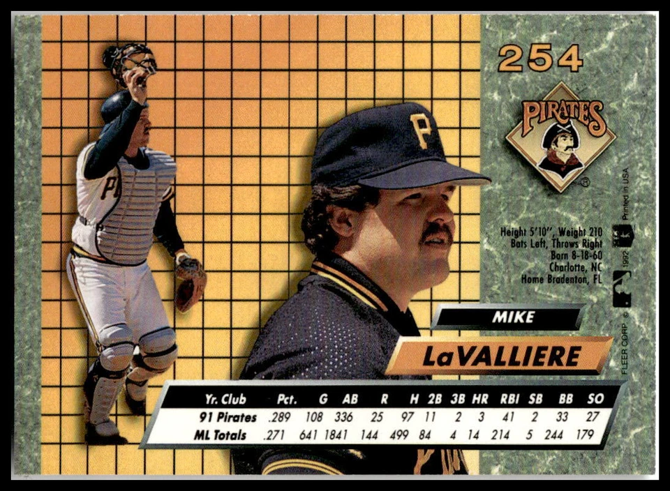 1992 Ultra #254 Mike LaValliere - Image 2 of 2