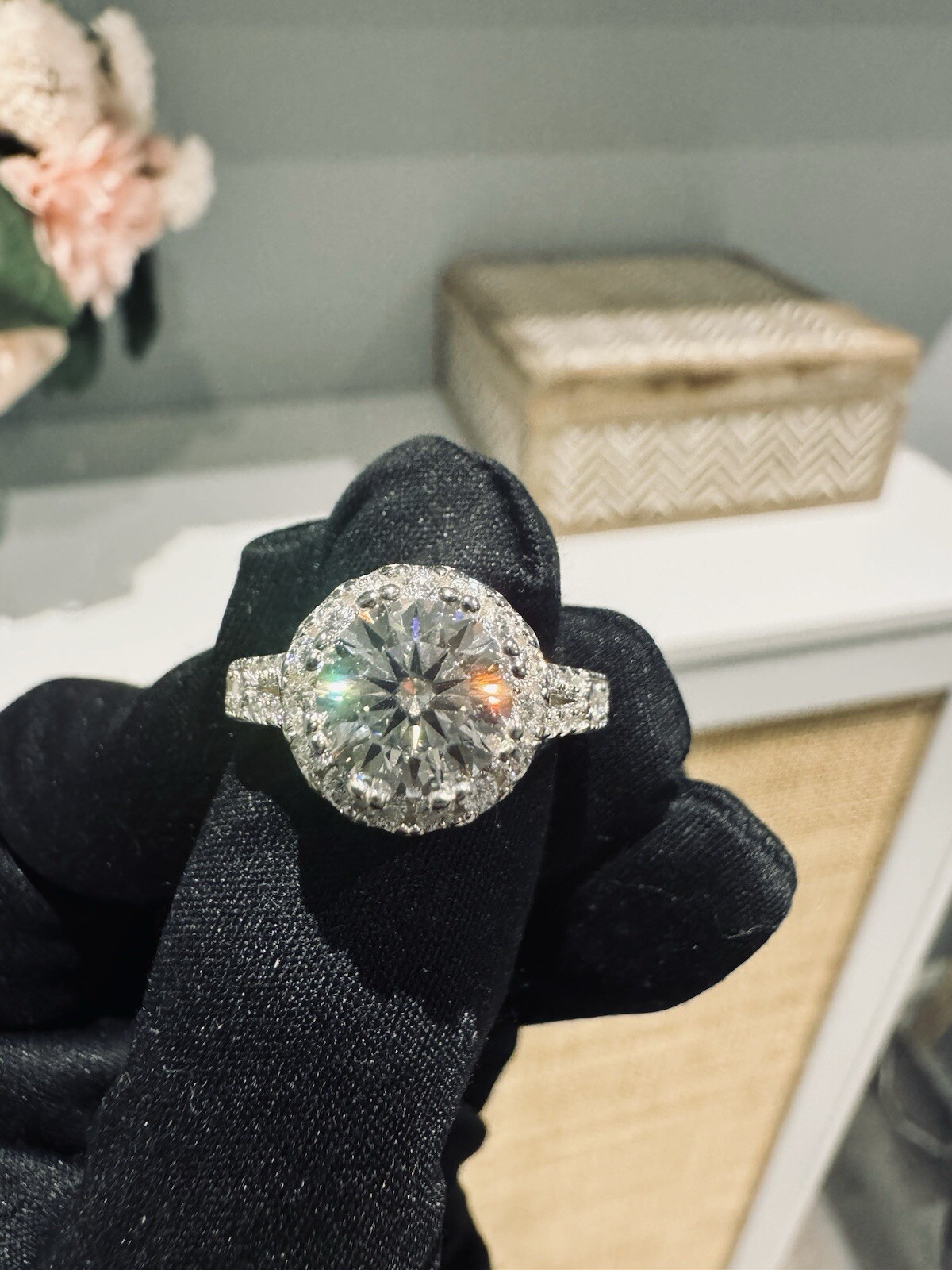 Moissanite 10H10A 2CT Engagement Ring in 18K White Gold Plated Sterling Silver-image