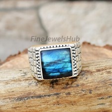 Labradorite Ring 925 Sterling Silver Men's Ring Handmade Ring Size 8