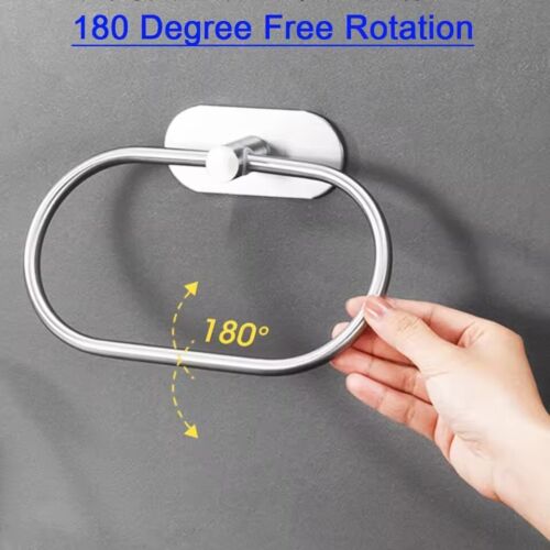 Bathroom Towel Ring Rack Holder Stainless Steel Wall Mounted Self-Adhesive - Picture 4 of 11